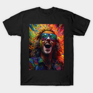 men with big glasses on colorful background T-Shirt